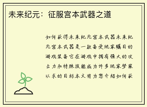 未来纪元：征服宫本武器之道